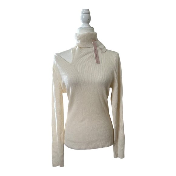 Aqua Cashmere Cutout Turtleneck Sweater | Size L | Ivory | NWT - Picture 5 of 9